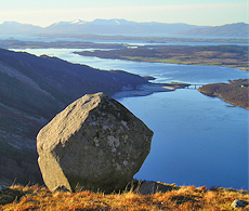 Erratic boulder on the way up Beinn Sgulaird
